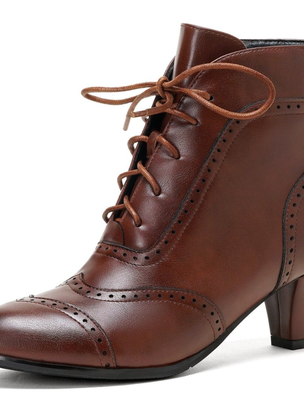 Short Ankle Boots Lace Up Booties for Women Side Zipper Victorian Boots Block